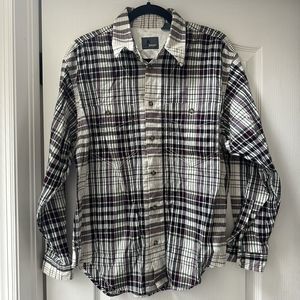 Liz Claiborne Lizwear Size M Women's White Black Purple Plaid Long Sleev…